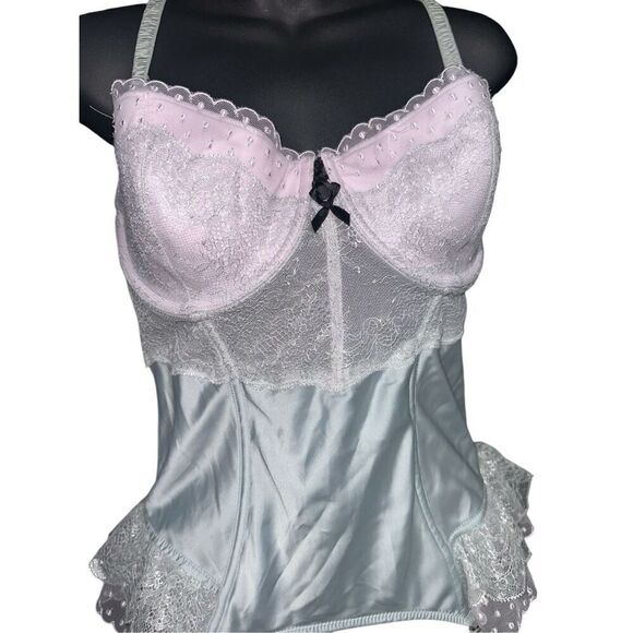 RARE FIND Victoria's Secret Lace-Up Corset Bra Satin green/Blue/grey colored Top - Picture 2 of 10